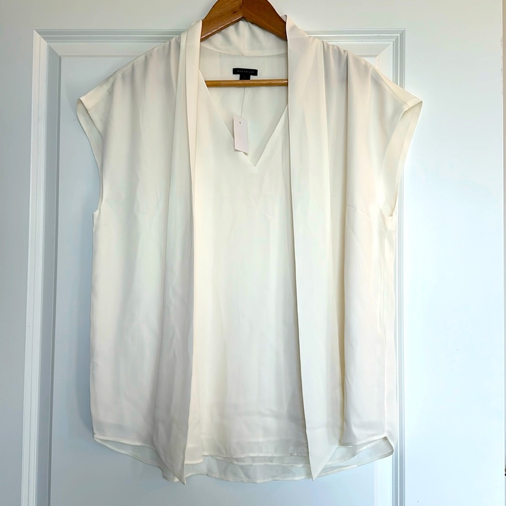 Ann Taylor cap sleeve tie blouse Cream Large